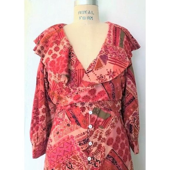 FREE PEOPLE LENNON MAXI DRESS PRIMROSE COMBO CORAL PINK M NWT - Picture 7 of 13